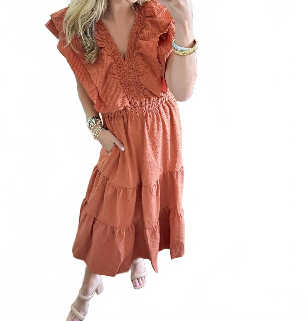 NEW THML ruffle midi dress in warm orange